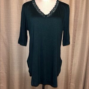 Jiagong Green Tunic with Lace Trim Collar Womens Large